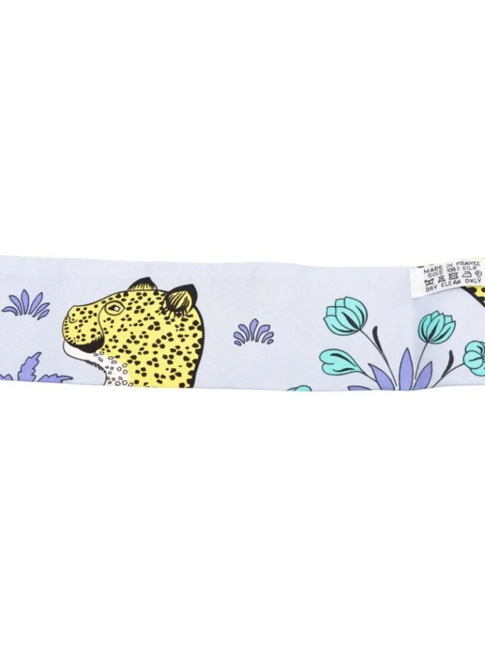 Hermes Twilly les Leopard Scarf Blue Yellow Silk - Picture 2 of 6